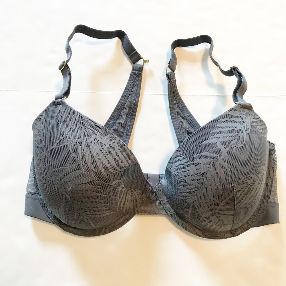 LIVELY Gray Underwire Lace Palm Print T-Shirt Bra Womens 34D